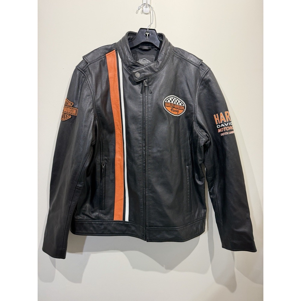 Harley-Davidson H-D 120th Anniversary Racing Leather Jacket Black Men's XL Biker